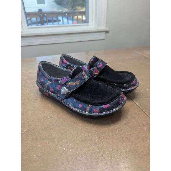 Alegria Leather Slip On‎ Loafers women's size 40 black heart floral Marie QVC - Picture 1 of 9